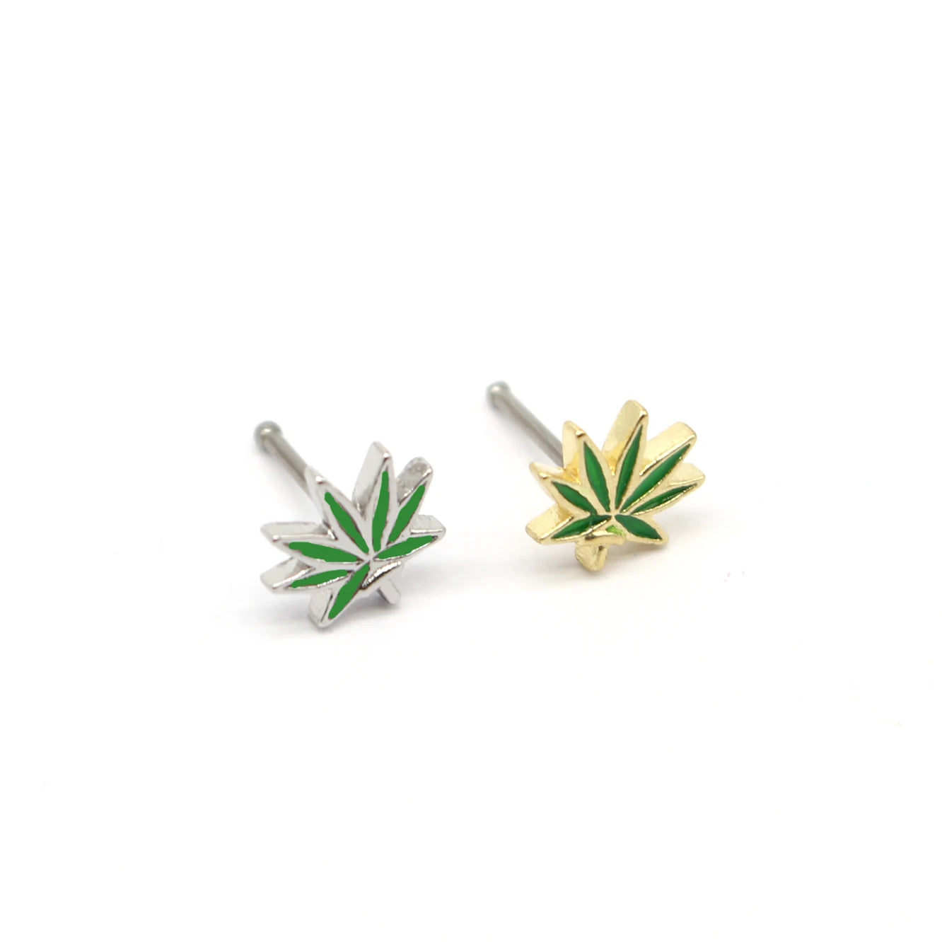 Gaby New Design  Gold Color Maple Leaf Nose Studs Stainless Steel Pot Leaf Nose Piercing  Jewelry Wholesale Body Jewelry