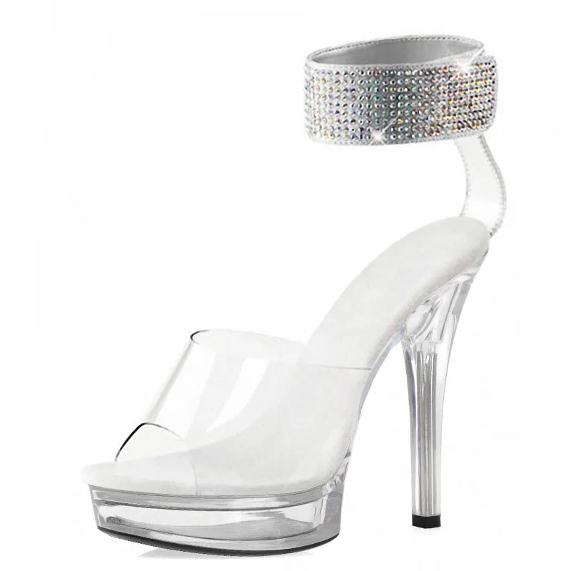 Silver 13 cm Transparent Platform Leaky Toe Banquet Party High Heels Pole Dance Striptease Shoes Model Walk Show Fashion Sandals