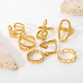 New Junlu Jewelry Stainless Steel Women's 18k Gold Plated Trendy Geometric Twisted Wide Band Open Adjustable Wedding Rings Gifts