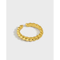 Women's Trendy Wedding Party 925 Silver 18k Gold Plated Chunky Rope Twist Texture Opening Ring
