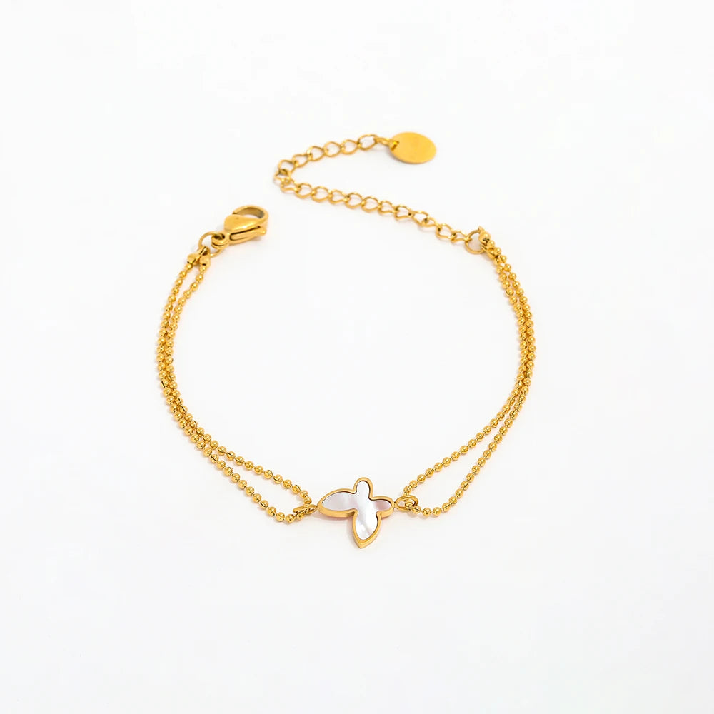High End Gold Plated Stainless Steel Butterfly Double-layer Beads Bracelet for Women Wholesale Jewelry