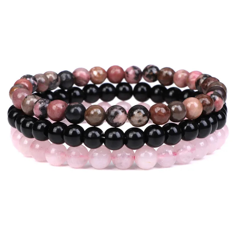 Hot Selling 6mm Natural Healing Agate Stone Beaded Gemstone Stretch Bracelet Set Trendy Style for Women Men for Gifts Parties