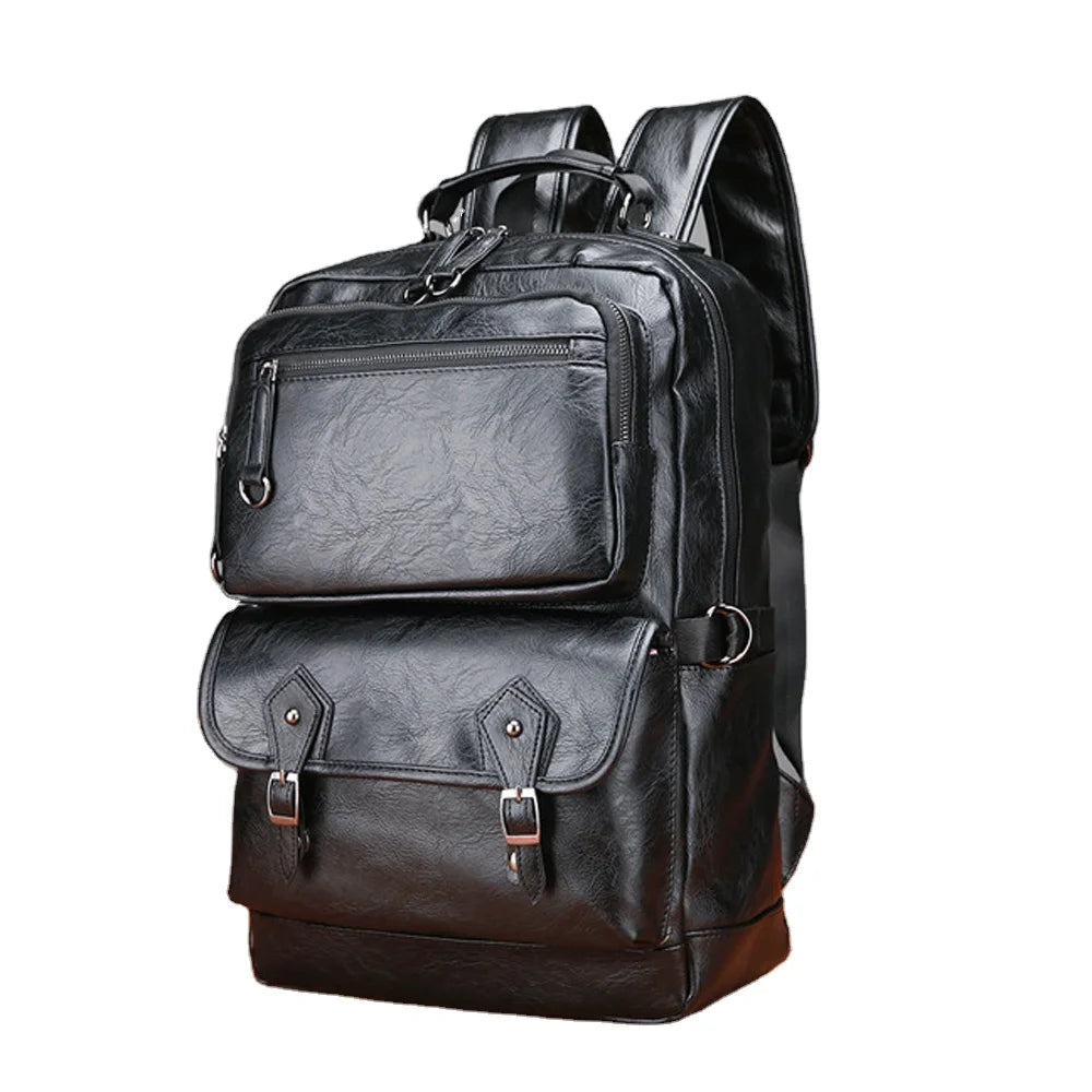 Fashionable Luxury  Men Waterproof PU Leather Leisure Travel Backpacks Bag Male  With Laptop Compartment