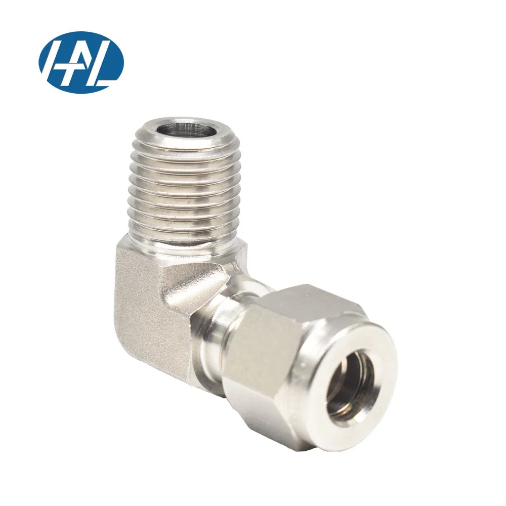 Stainless Steel Forged Polished Compression Instrumentation Elbow Fitting 1/2" Tube X 1/2" MNPT Male Thread