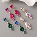 Simple Gold Plated Emerald Sapphire Waterdrop Earrings Shiny Rhinestone Water Drop Earrings for Lady