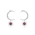 Abiding Natural Gemstone Rhodolite 925 Sterling Silver Earrings Sun and Moon Drop Earring