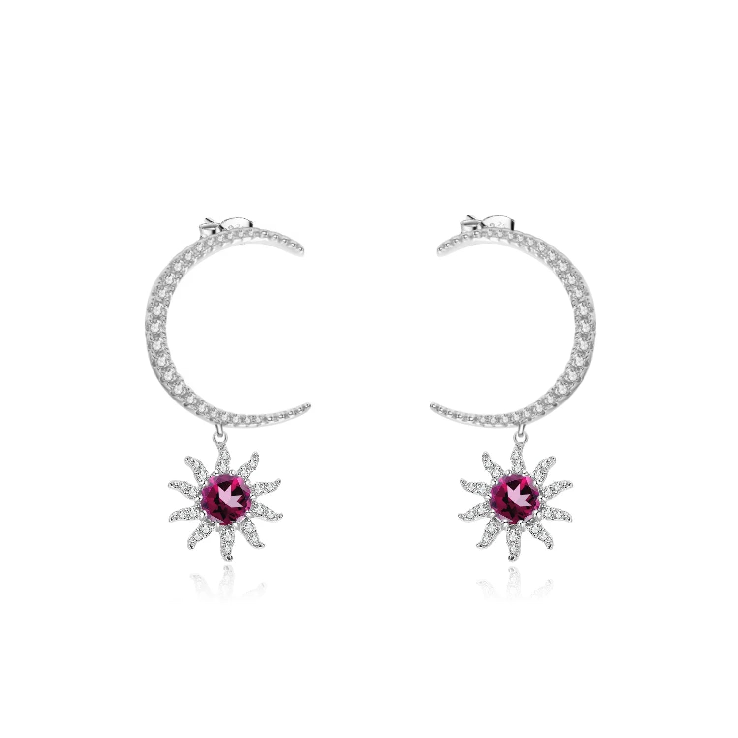 Abiding Natural Gemstone Rhodolite 925 Sterling Silver Earrings Sun and Moon Drop Earring
