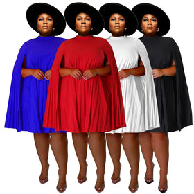 Liquidation Plus Size Women's Clothing Lady Elegant Temperament Dresses Casual Versatile Loose Solid Color Pleated Women Dress
