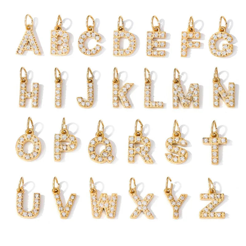 Creative Design Titanium Steel DIY Handmade Diamond Zirconia Letters Jewelry Accessories 26 English Letters Pendant Charm
