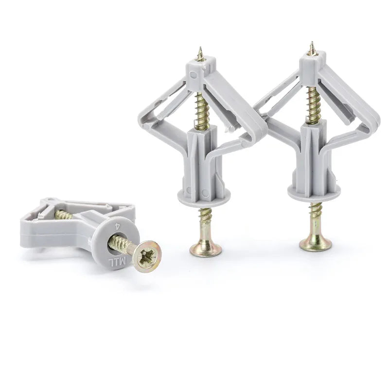 NINDEJIN Grey Bright Plastic Toggle Wing Drywall Anchor Wall Plug with Self Tapping Screw High Load Capacity