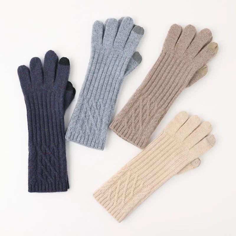 Fashion Winter Accessories Women Winter Gloves 100% Cashmere Touch Screen Knitted Warm Full Finger Gloves Mittens