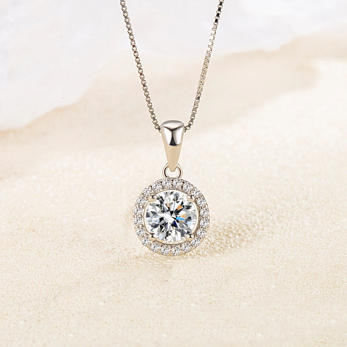 SC Wholesale Fashion 2CT  Zircon Moissanite Necklace Gift Circle Diamond Necklace Luxury S925 Sterling Silver Necklace for Women