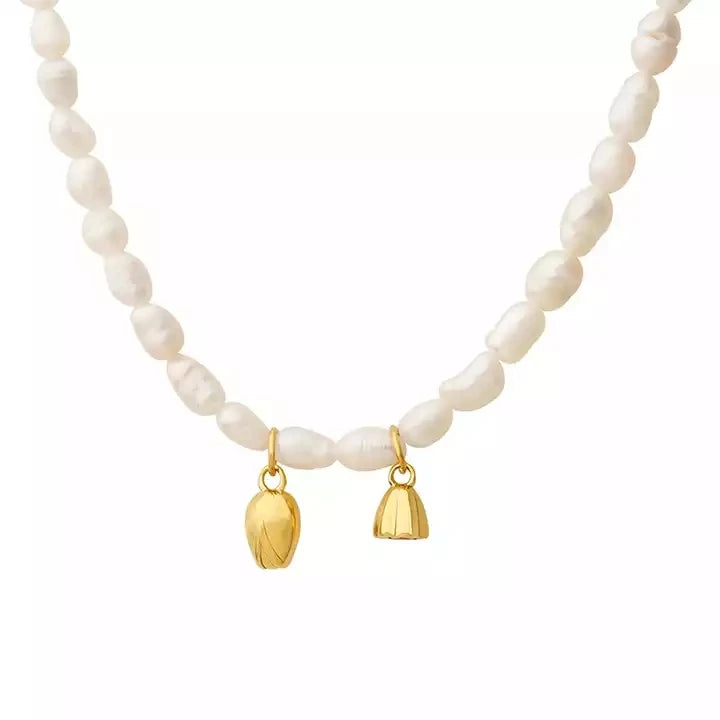 Retro 18k Gold Pvd Plated Stainless Steel Jewelry Gift Fresh Water Pearl Choker Necklace for Women