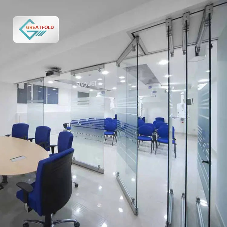 Modern Aluminum Alloy Finish Aluminium Operable Sliding Folding Glass Movable Partition Door Graphic Design Foldable Operable