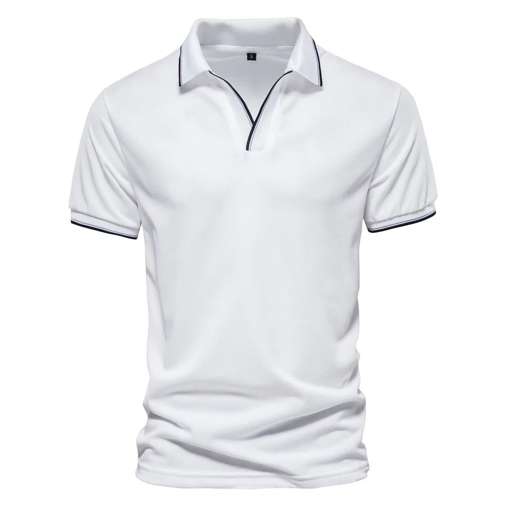 Mens Tshirt Spring and Summer New Solid V Neck POLO Shirt for Men
