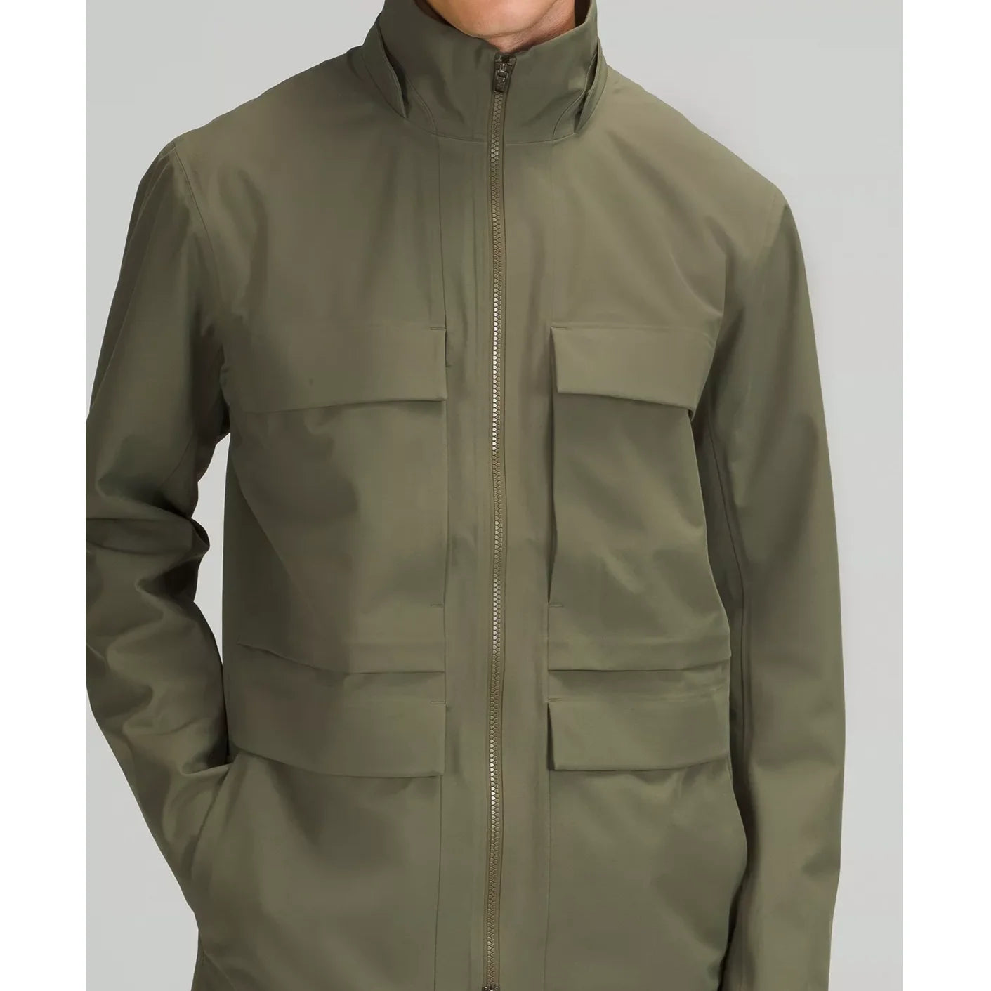 Men's Classic Fit Waterproof Nylon Stand Collar Long Sleeve Jacket With Chest Pockets