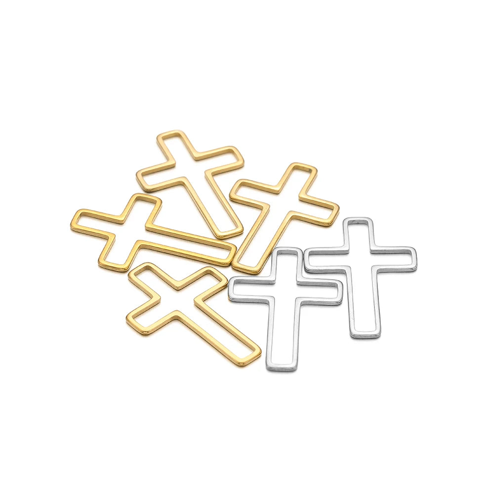 Wholesale Jewelry Cross Pendant Hollow Cross Charms18K Gold Plated Stainless Steel Charm Bracelet Necklace Jewelry Accessories