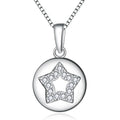 925 Sterling Silver Star Shaped Circle Pendant Necklace With Cubic Zirconia Stones
