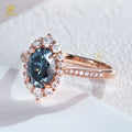 Luxury Fine Jewelry Moissanite Ring Wholesale 10K 14K 18K Gold 6*8mm Blue Gray Moissanite Ring