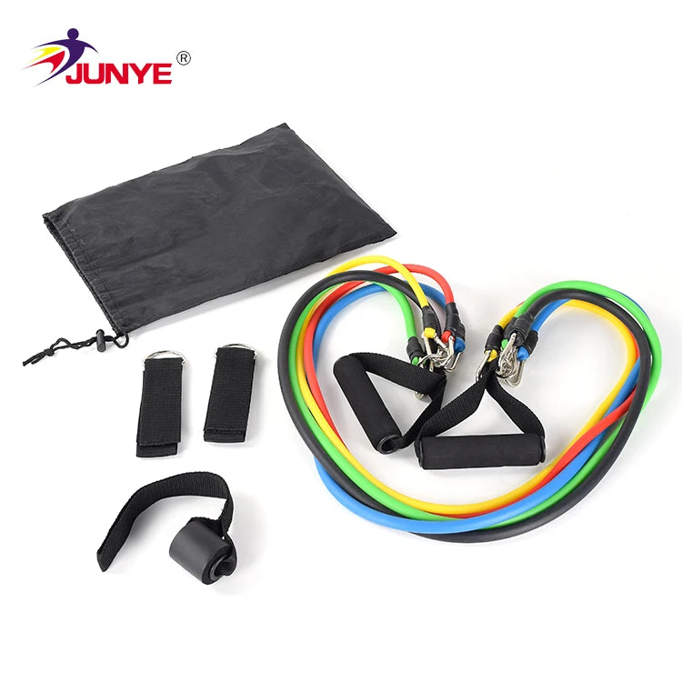 Customized 11-Pcs Home Fitness Gym Exercise Band Set Long Resistance TPE Strips with Custom Logo for Bodybuilding
