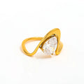 High End 18K Plain Gold Water Drop Zircon Lines Waved Ring Stainless Steel Trendy Simple Gold Plated Jewelry MegaBDM