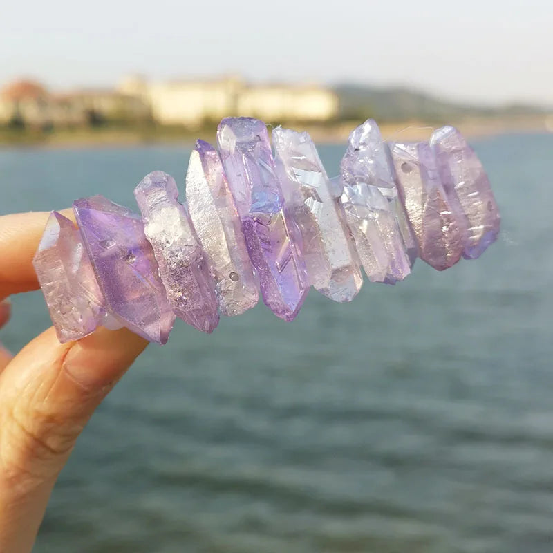 HY Best Sell Crystal 8cm Spring Hairpin Bohemian Bride's Make-up Party Dress up Natural Amethyst Crystal Hairband