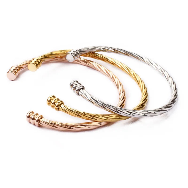 Plating Cuff Wire Twist Cable Open Bracelets Bangles Jewelry Gold Fashion Hot Selling Simple Women Metal Opp Bag Stainless Steel