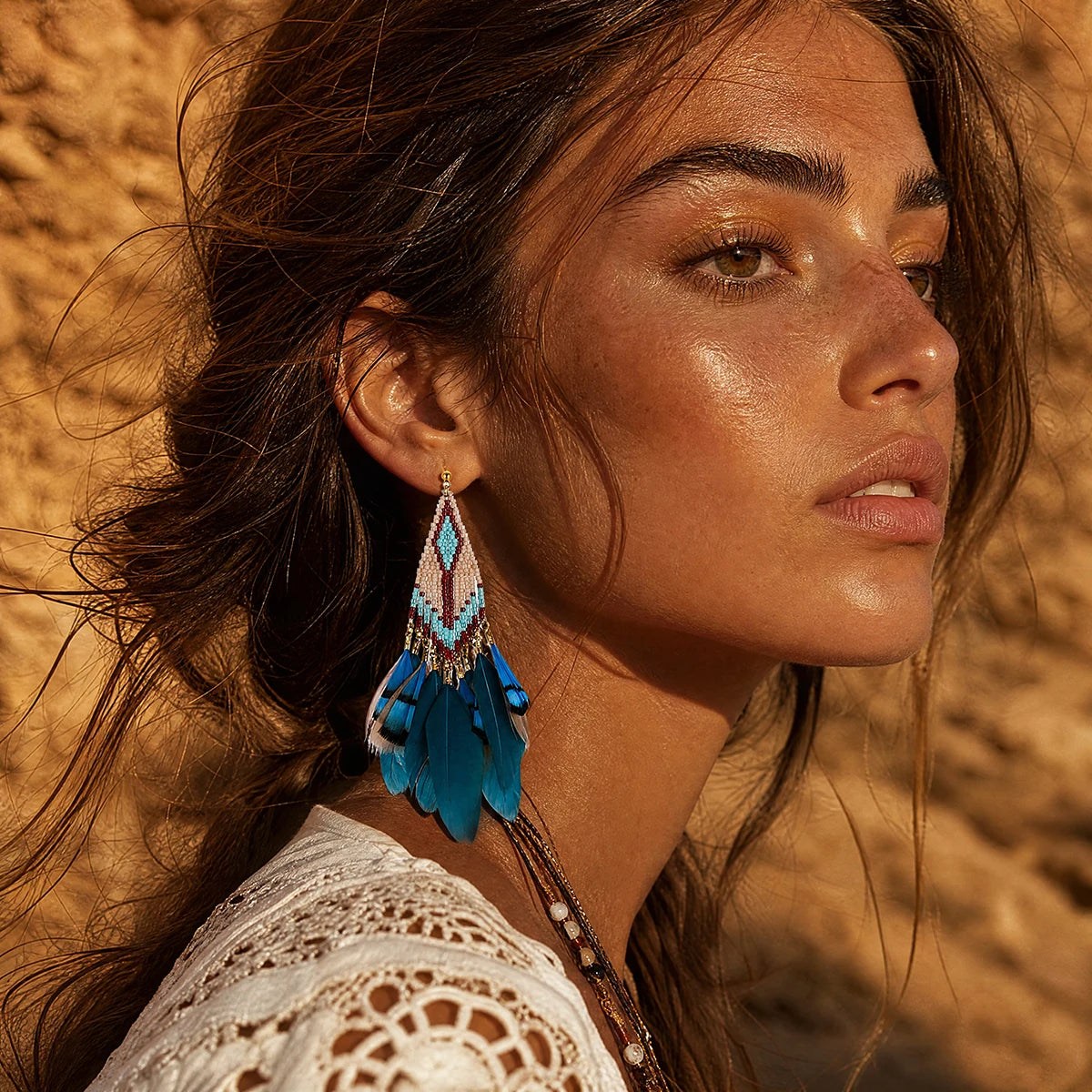 Boho Hand Made Jewelry Big Geometric Irregular Miyuki Seed Beads Drop Feather Earrings for Women MegaBDM
