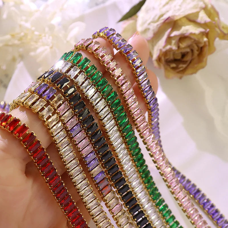 Gold Plated Cubic Zirconia Diamond Multi Color Fashion Accessory Bracelet Tennis Bracelets Stainless Steel