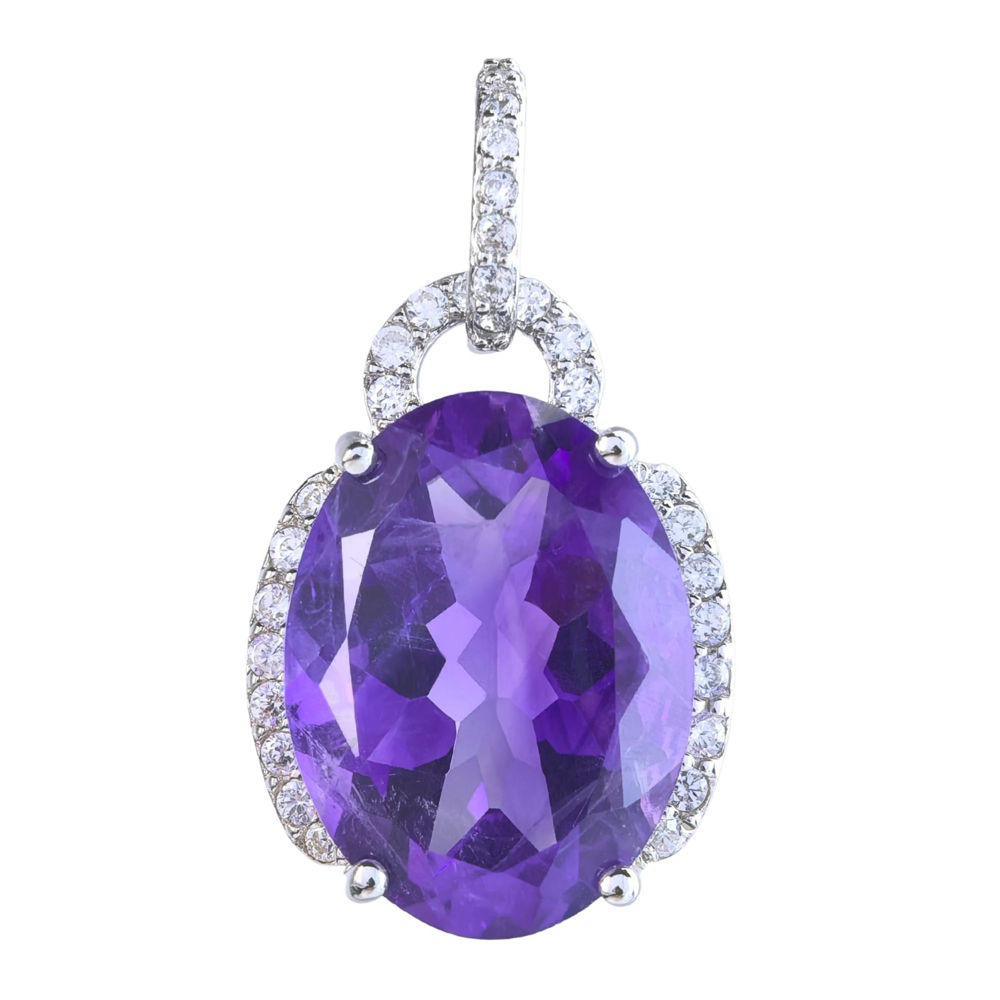 Dazzling Rhodium Plated 925 Silver Natural Amethyst Pendant for Women Fine Pendants & Charms for Party Occasions