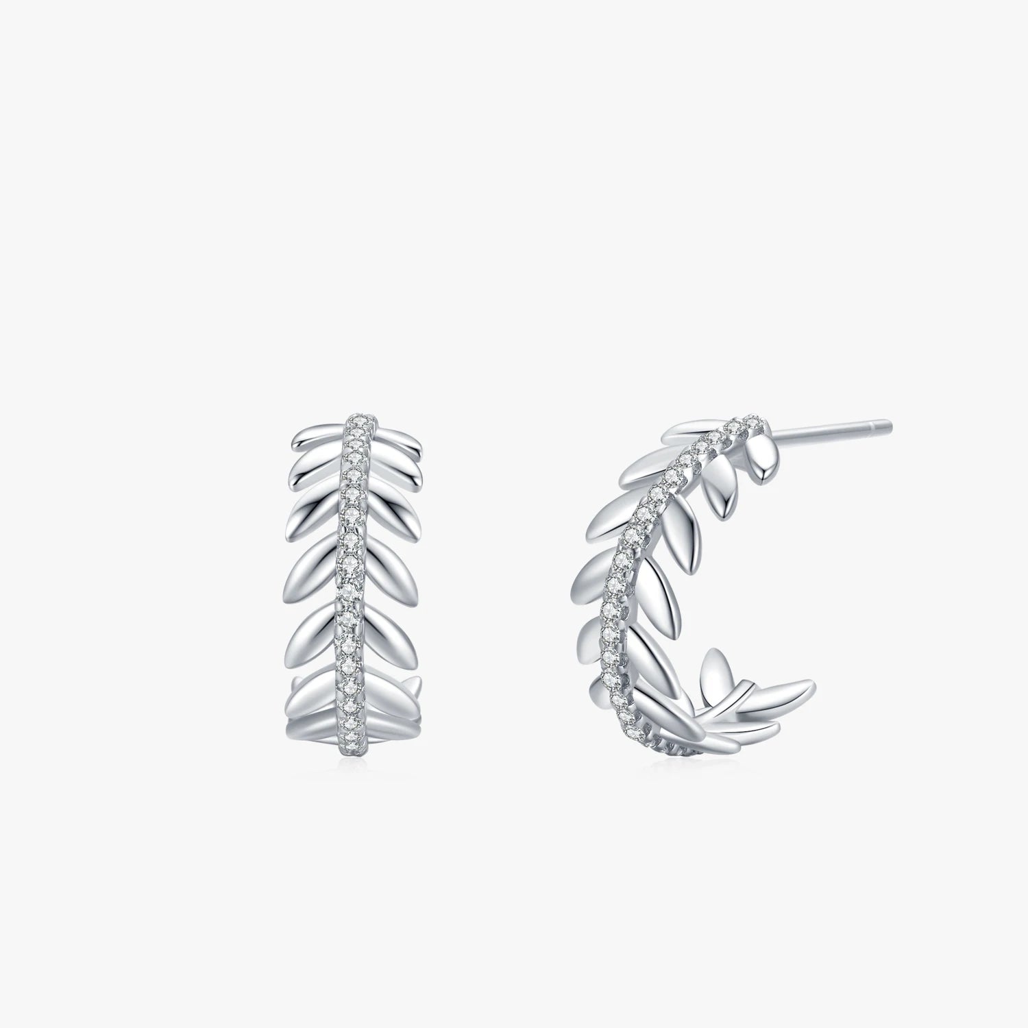 Ailmay Genuine 925 Sterling Silver Elegant Leaf Clear Zircon Stud Earrings for Women Girls Party Accessories Jewelry