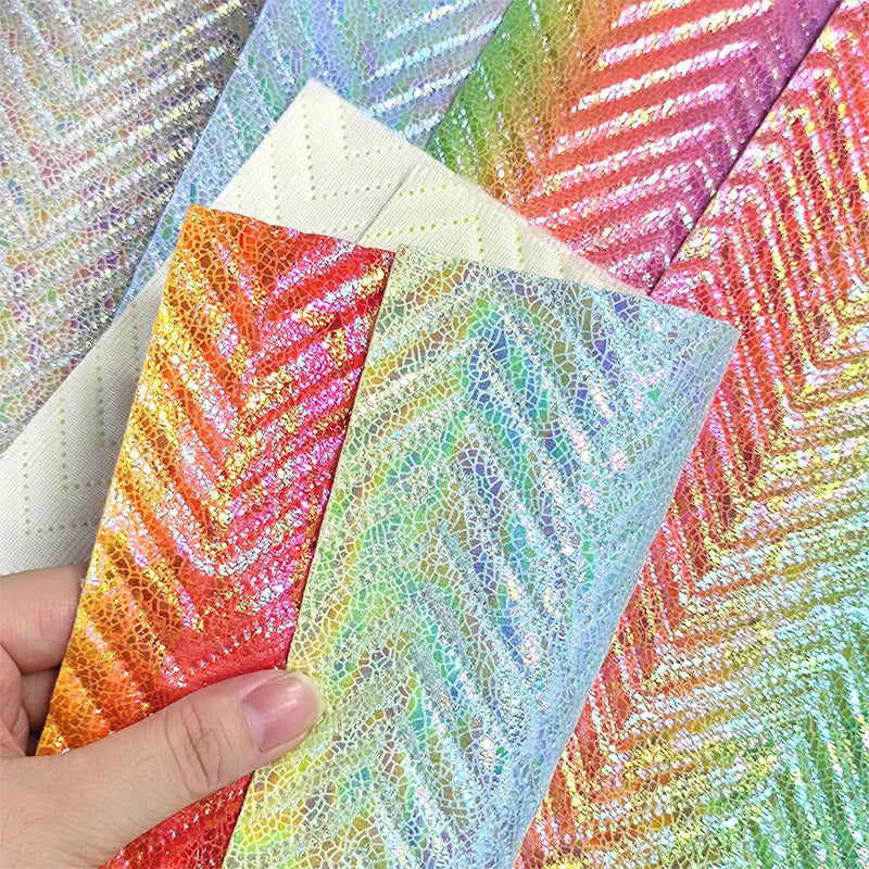 Holographic PU Leather Metallic for Making Decoration Cracking Embossing for Making Luggage Cover