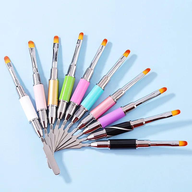 EYL Top Quality Customized Pattern Metal Handle Synthetic Hair Private Label Double Side Acrylic Poly Gel Brush for Nails