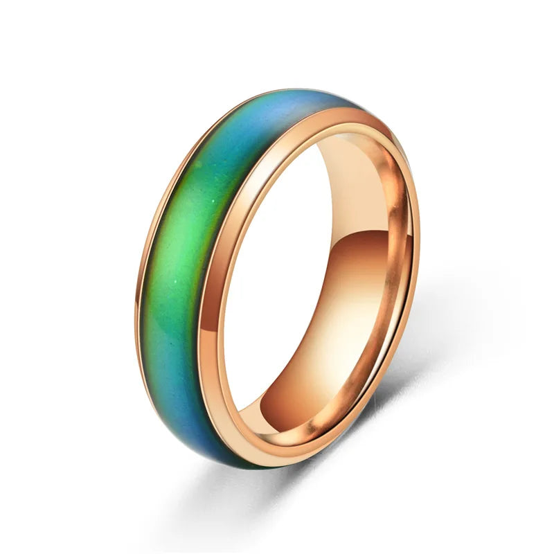 Fashion Simple Personality Stainless Steel Ring Gold Plated Glossy Thermochromic Smart Ring for Women Men