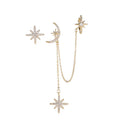 Asymmetric Moon Star CZ Ear Cuff Wrap Clip on 925 Sterling Silver Stud Long Chain Climbers Crawler Tassel Dangle Drop Threader C