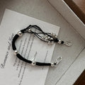 Pure Handmade Quality 925 Sterling Silver Multi-layer Red Black Cord Beads Beaded Women Bracelet Fine Jewelry