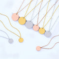 Stainless Steel Round Engravable Tag Disc Charm Necklace 18K Gold Rose Gold Custom Engraving Pendant Link Chain Necklace