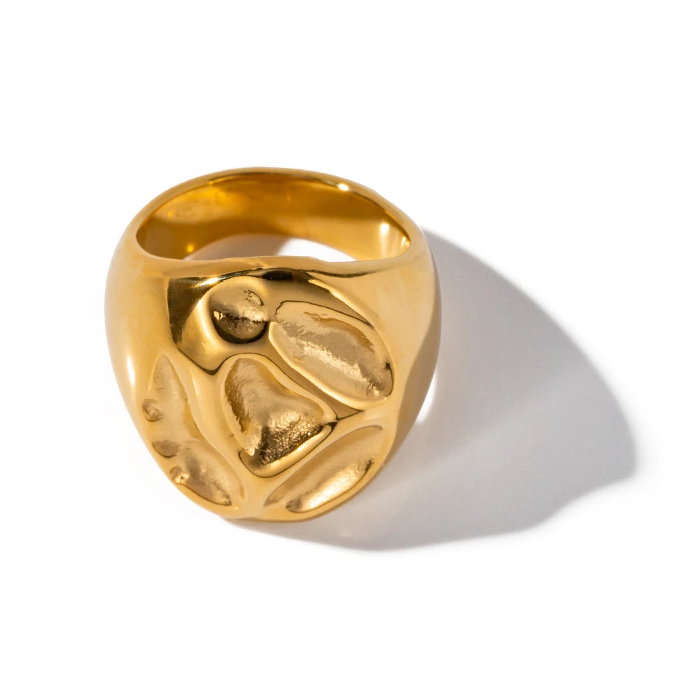 Chunky Punk Zircon Ring Earring 18K PVD Gold Plated Stainless Steel Waterproof Irregular Hip Hop Ring Earring Set