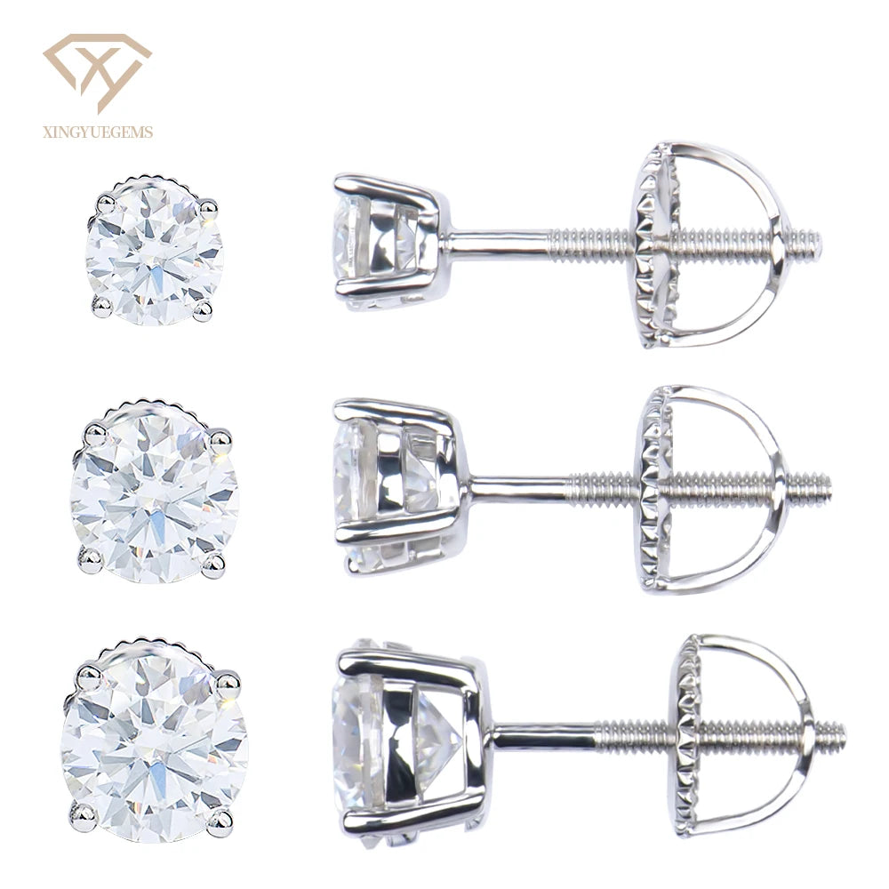 Xingyue Factory Quality 925 Silver Fashion Jewelry Screw Back Gra Vvs  White Mossanite Moissanite Stud Earrings for Women