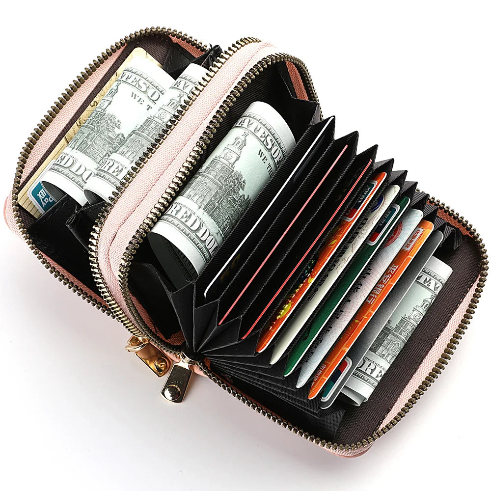 Pu Credit Card Holder Bag Small Ladies ID Bag Double Zipper Mini Card Bag for Women