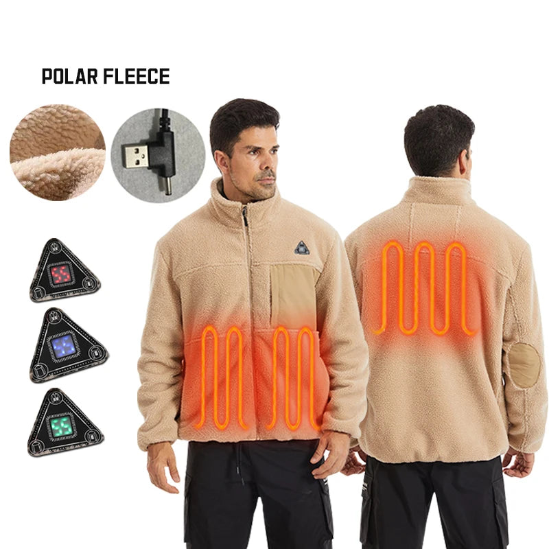 Custom Polar Fleece Rechargeable Battery Heated Jackets Men With Heating USB Electric Heated Thermal Jacket