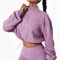 6450 New Women Sport Wear 4 Colors Winter Wear Loose Long Sleeve Zipper Women Crop Top Jacket Coat