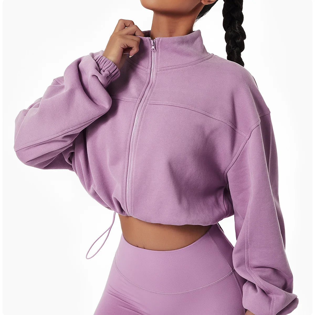 6450 New Women Sport Wear 4 Colors Winter Wear Loose Long Sleeve Zipper Women Crop Top Jacket Coat