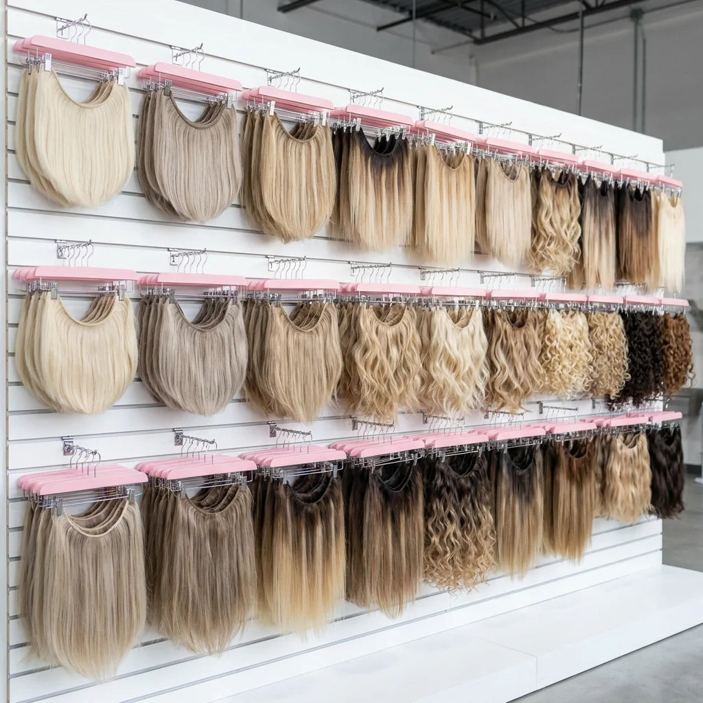 Wholesale Custom Wavy Curly Invisible Wire Fiber Micro-loop Clip in Synthetic Hair Extensions Blonde Color Private Label OEM