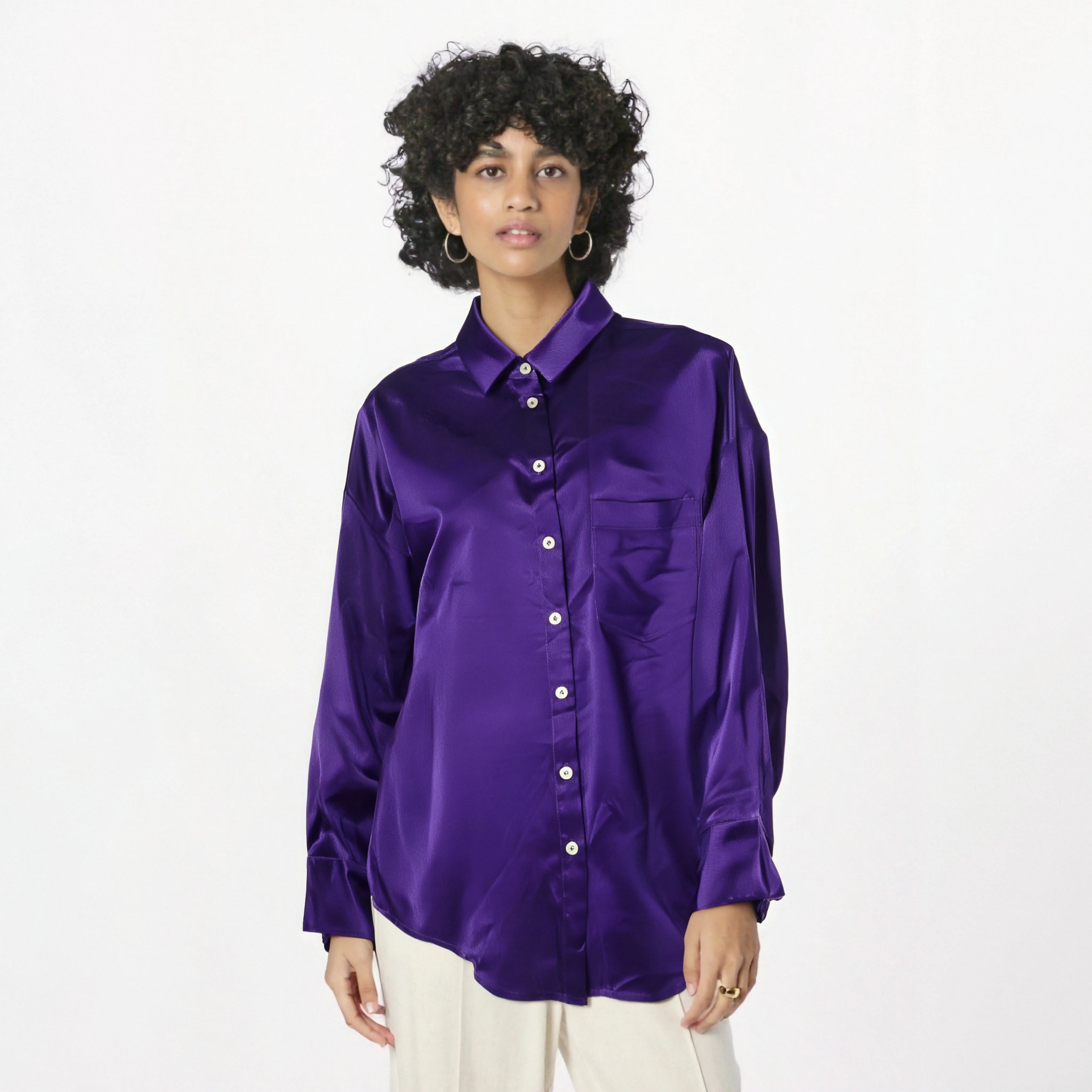 Elegant Simple Wholesale Korean Blouses Purple Women's Blouses Purple Satin Blouse