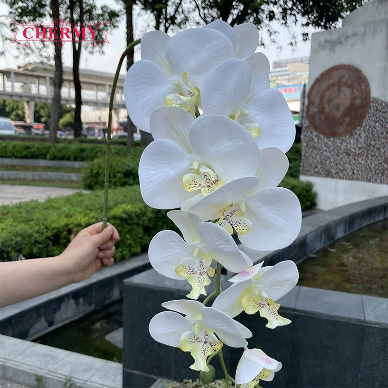 Super September Discount Real Touch Artificial Orchid Flower for Home Wedding Decoration 9 Heads Real Touch Latex Orchid Flower