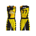 Custom Sublimated Breathable Unisex Basketball Uniform Jersey Printed 100% Polyester Blue Yellow Color