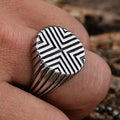 Fashion Bikers Rappers Jewelry Cool Punk Rock and Roll Hip Hop Men's Stainless Steel Geometric Cross Stripe Line Signet Ring