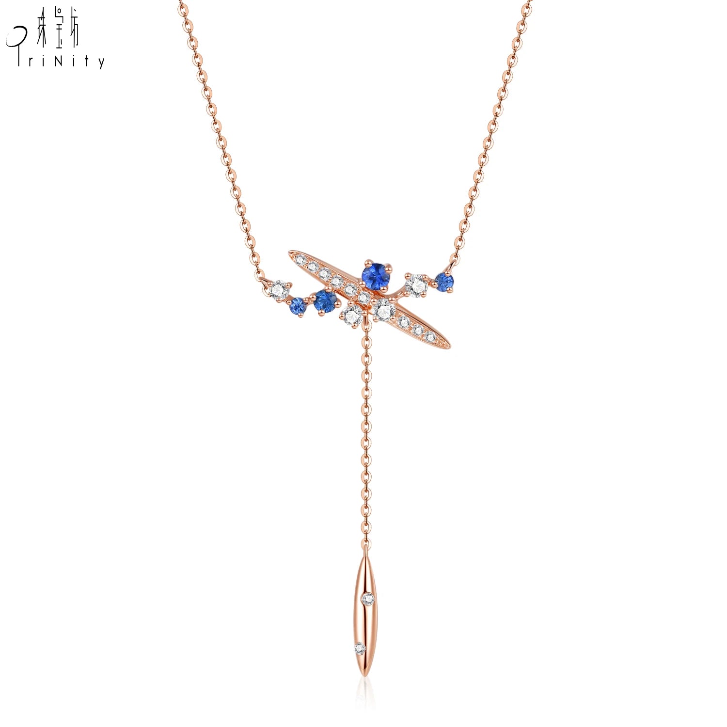 Latest 18K Solid Rose Gold Necklace with Real Natural Diamond Sapphire Pendant Fine Jewelry for Women