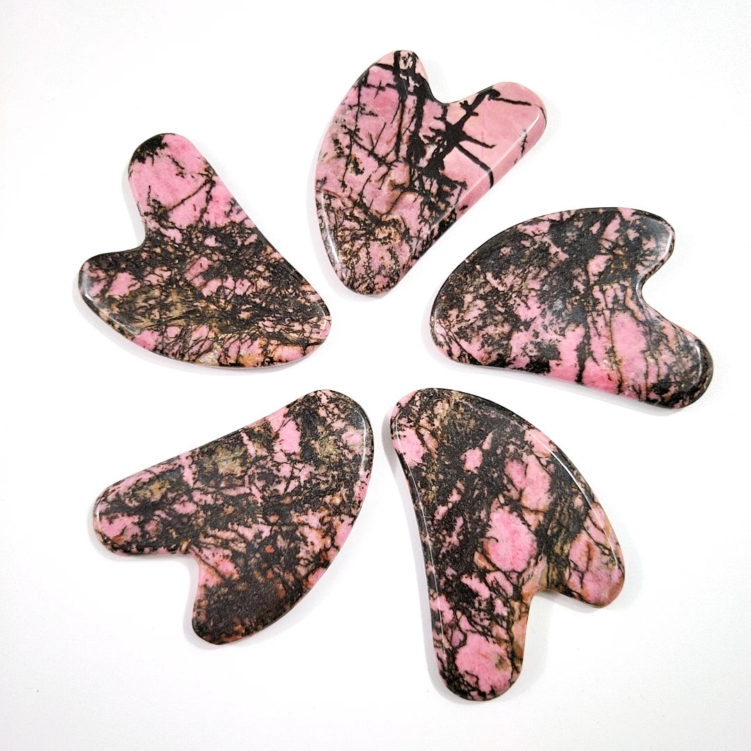 Huiying Summer Welcomed Natural Rhodonite jasper Face Gua Sha Massage Board Tools for Beauty Heart Guastone